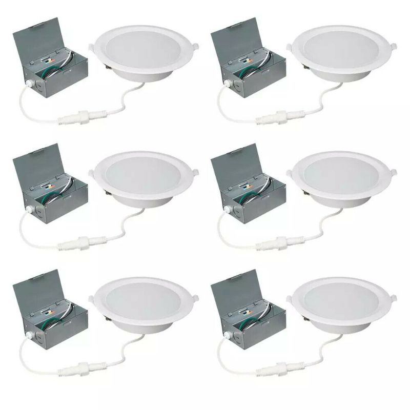 Photo 1 of 6 in. Canless Color Selectable CCT Integrated LED Recessed Light Trim Downlight 900 Lumens Wet Rated Dimmable (6-Pack)
