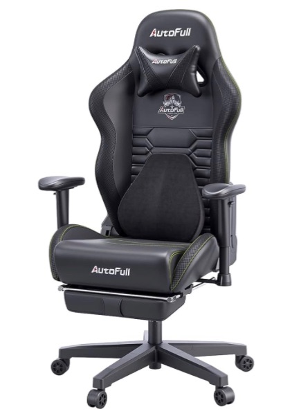 Photo 1 of AutoFull C3 Gaming Chair with Ergonomics Lumbar Support, Racing Style PU Leather Office Chair High Back Adjustable Swivel Task Chair with Footrest (Black)