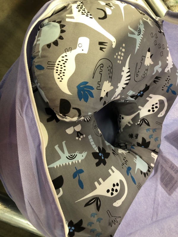 Photo 1 of Boppy Nursing Pillow and Positioner—Original | Gray Dinosaurs with White, Black and Blue | Breastfeeding, Bottle Feeding, Baby Support | With Removable Cotton Blend Cover | Awake-Time Support