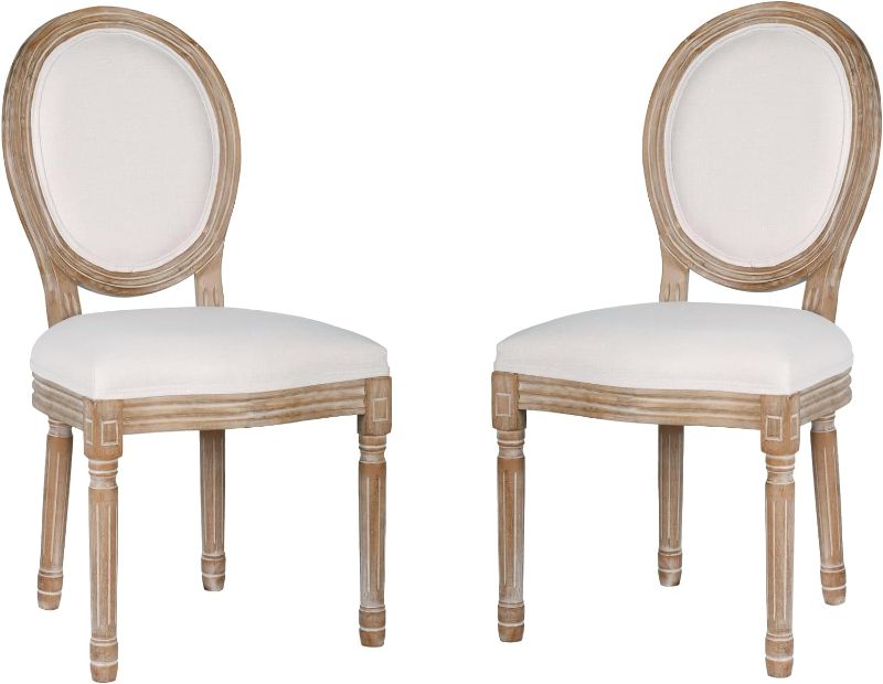 Photo 1 of ***Parts Only***Polar Aurora Dining Chairs Set of 2 Beige Fabric Round Back with Solid Wood Legs and Frame for French Country Kitchen Dining Room
