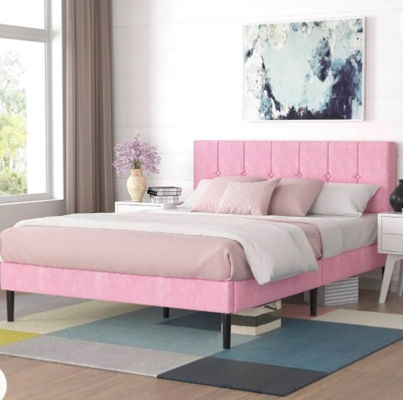 Photo 1 of ***HEADBOARD ONLY - REST OF BED FRAME NOT INCLUDED***
Button Tufted Stitched Headboard, Pink, Fabric, Wooden