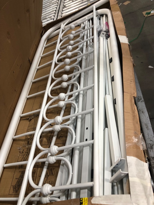 Photo 1 of MISSING MANUAL; COSMETIC DAMAGES**TUSEER Metal Bed Frame Queen Size with Vintage Headboard and Footboard Platform Base Wrought Iron (Grayish White) Queen Grayish White