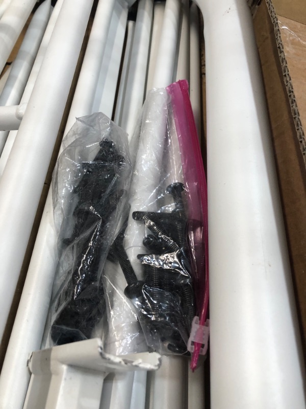 Photo 1 of MISSING MANUAL; COSMETIC DAMAGES**TUSEER Metal Bed Frame Queen Size with Vintage Headboard and Footboard Platform Base Wrought Iron (Grayish White) Queen Grayish White