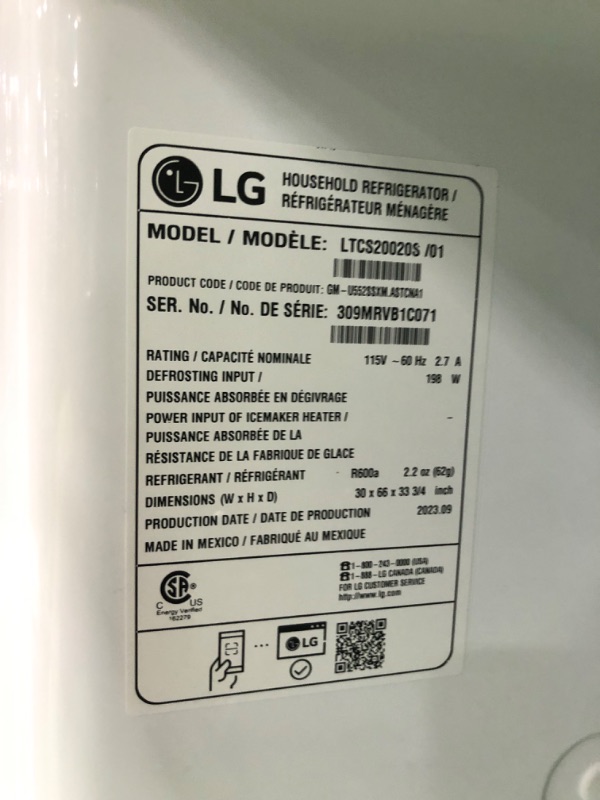 Photo 4 of DENTED SIDE**LG 20.2-cu ft Top-Freezer Refrigerator (Stainless Steel) 