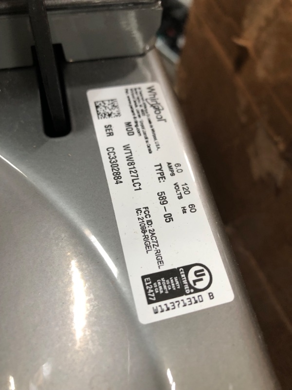 Photo 4 of ***MAJOR DAMAGE - SEE NOTES***
Whirlpool Smart Capable w/Load and Go 5.3-cu ft High Efficiency Impeller and Agitator Smart Top-Load Washer (Chrome Shadow) 