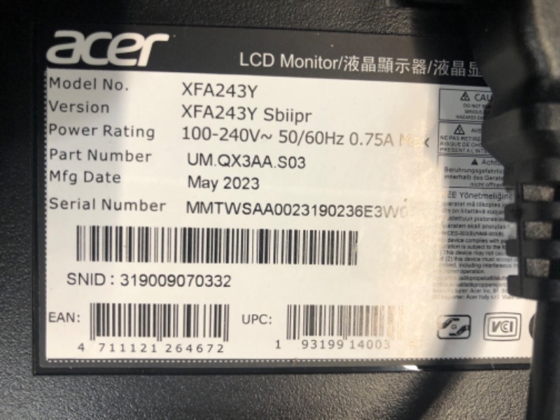 Photo 4 of Acer Nitro XFA243Y Sbiipr 23.8” Full HD (1920 x 1080) VA Gaming Monitor | AMD FreeSync Premium Technology | 165Hz Refresh Rate | 1ms VRB | HDR 10 | 1 Display Port 1.2 & 2 HDMI 2.0 Ports 23.8-inch 165Hz