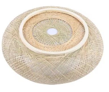 Photo 1 of 15.75 in. Vintage Bamboo Rattan Weave Creative Flush Mount Ceiling Light Wood Color