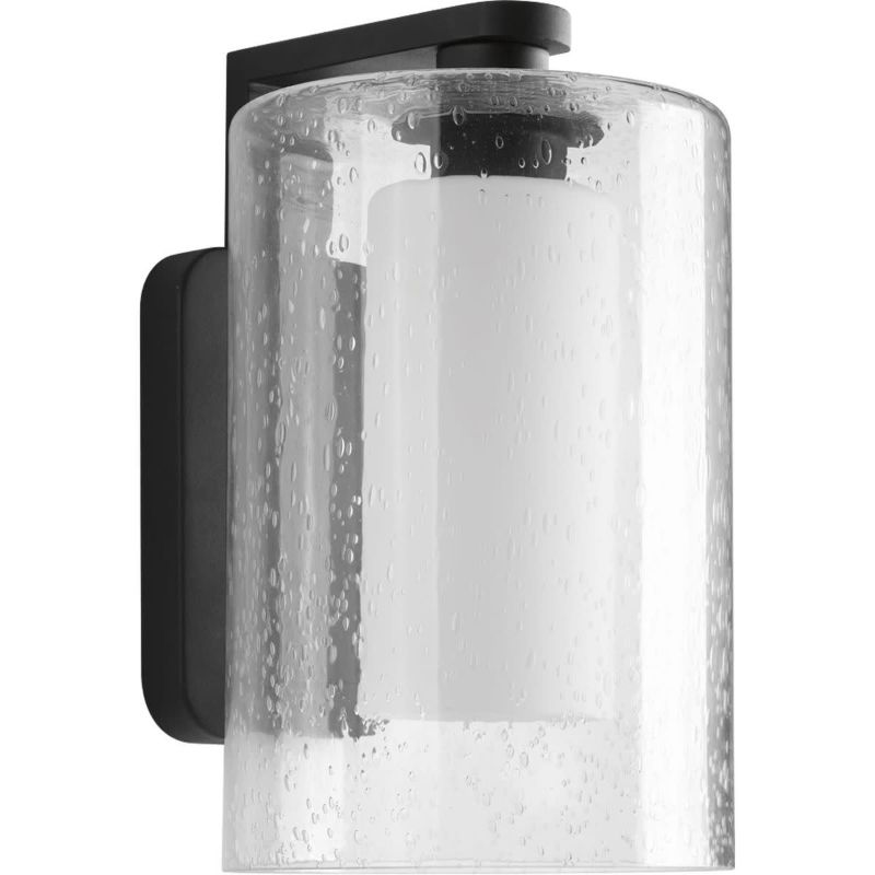 Photo 1 of Compel Black 8" 1-Lt. Wall Lantern for Outdoor Applications. with Clear Seeded Glass Shade
