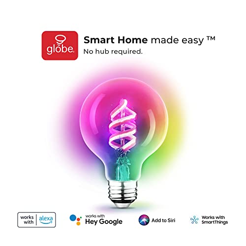 Photo 1 of Globe Electric 35851 Wi-Fi Smart 7 W (60 W Equivalent) Spiral Filament Multicolor Changing RGB Tunable White Clear LED Light Bulb, No Hub Required, Voice Activated, 2000K - 5000K, Vintage Edison
