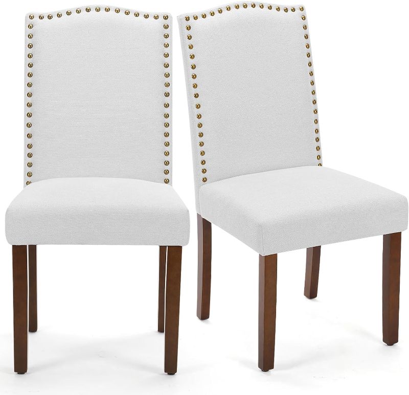 Photo 1 of Dining Chairs Set of 2, Kitchen Chairs, Modern Upholstered Fabric Dining Room Chair with Nailhead Trim and Wood Legs, Mid-Century Accent Dinner Chair for Living Room, Kitchen
