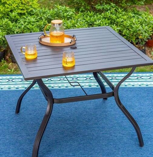 Photo 1 of  Metal Square Outdoor Dining Slat Table