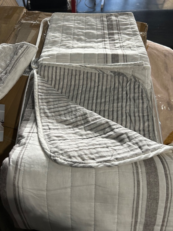 Photo 3 of Lush Decor Farmhouse Stripe Reversible Cotton 2 Piece Quilt Set, Twin-XL, Gray 