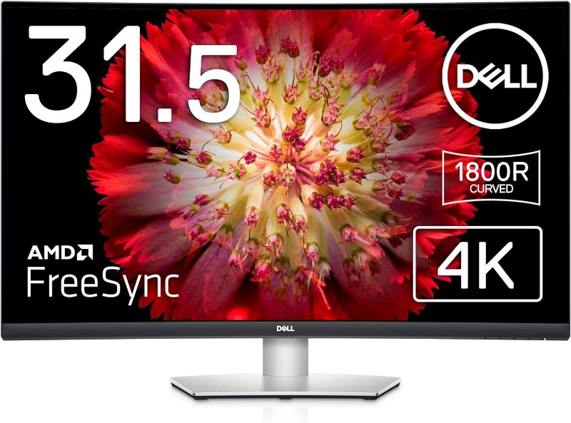 Photo 1 of Dell S3221QS 32 Inch Curved 4K UHD, VA Ultra-Thin Bezel Monitor, AMD FreeSync, HDMI, DisplayPort, Built in Speakers, VESA Certified, Silver
