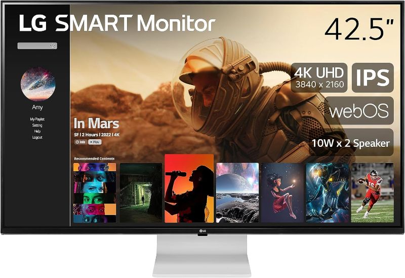 Photo 1 of LG Smart Monitor (43SQ700S) -43-Inch 4K UHD(3840x2160) IPS Display, webOS Smart Monitor, ThinQ Home, Magic Remote, USB Type-C™, 2x10W Stereo Speakers, AirPlay 2, Screen Share, Bluetooth,White
