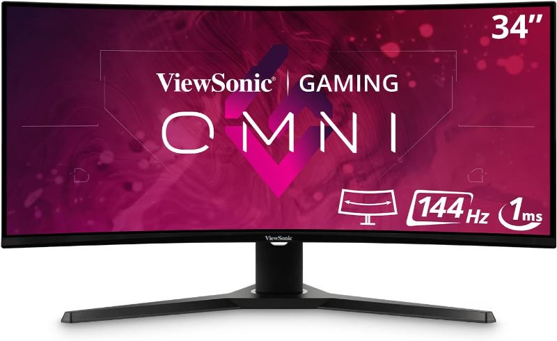 Photo 1 of ViewSonic OMNI VX3418-2KPC 34 Inch Ultrawide Curved 1440p 1ms 144Hz Gaming Monitor with Adaptive Sync, Eye Care, HDMI and Display Port, Black
