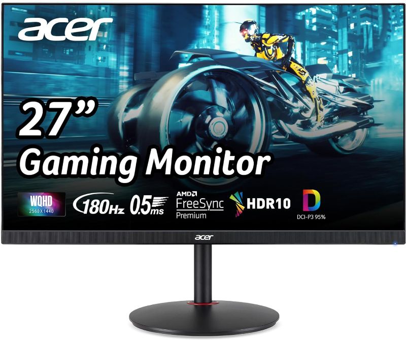 Photo 1 of Acer Nitro 27" WQHD 2560 x 1440 PC Gaming IPS Monitor | AMD FreeSync Premium Up to 180Hz Refresh 0.5ms DCI-P3 95% 1 Display Port 1.2 & 2 HDMI 2.0 XV271U M3bmiiprx,Black
