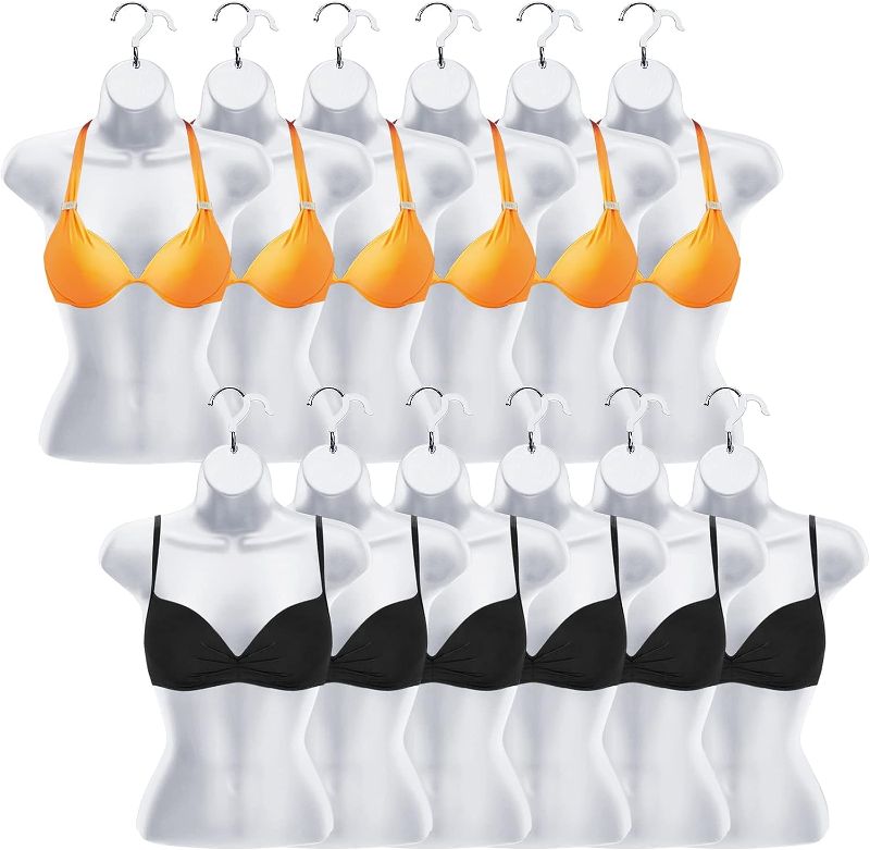 Photo 1 of 12 Pcs Hanging Mannequin Body Torso Female Women Dress Form with Hanger Hook Hip Long Hollow Back Mannequin Torso Thickened Plastic Shirt Mannequin Display White (About 22.8 x 15.7 Inch)
