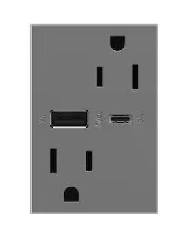 Photo 1 of (PLate adorne 15 Amp 120-Volt Duplex Outlet with 6.0 Amp Type A/C USB, Magnesium

