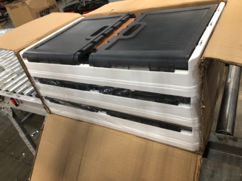 Photo 1 of Storage Bins with Lids-76Qt Collapsible Storage Bin with Double Door,3 Packs Stackable Storage Bins with Wheels,X-Large Plastic Storage Bins,Clear Storage Bins,Grey Bathroom Storage Cabinet Grey 19Gal-3 Packs