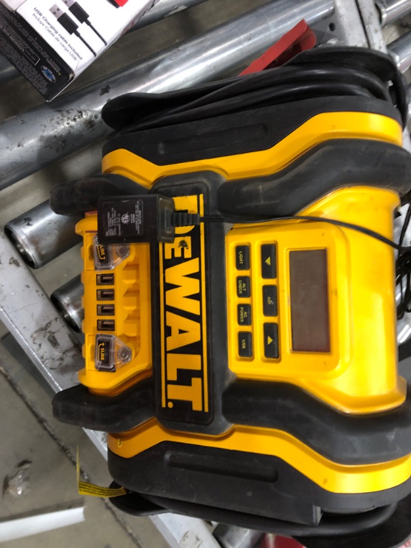 Photo 3 of DEWALT DXAEPS14 1600 Peak Battery Amp 12V Automotive Jump Starter/Power Station with 500 Watt AC Power Inverter, 120 PSI Digital Compressor, and USB Power , Yellow