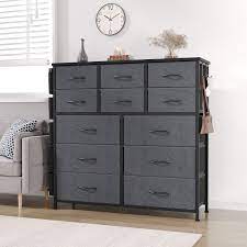 Photo 1 of 12 Drawer Dresser, Storage Organizer Unit with Fabric, Grey
