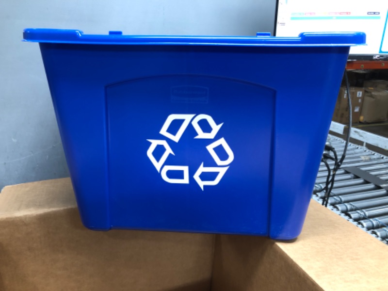 Photo 3 of Rubbermaid Commercial Products, Recycling Bin/Box, Blue (FG571473BLUE) Commercial Products Deskside Wastebasket Recycling Bin Small 13QT/3.25 GAL, for Home/Office/Under Desk, Blue 14 Gallon Recycling Bin + Recycling Bin Small 1 Pack