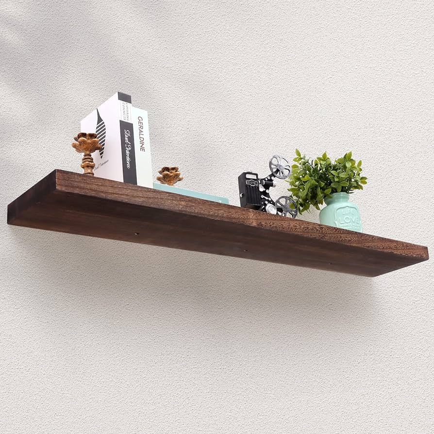 Photo 1 of Axeman Floating Shelves, 8 Inch Deep Rustic Solid Wood Wall Shelves for Storage, Wall Mounted Display Shelving with Invisible Heavy-Duty Metal Bracket, 48" W x 8" D x 1.6" H, Rustic Brown