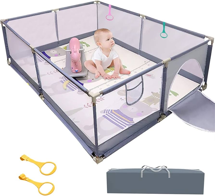 Photo 1 of Baby Playpen, 79 x 71 inches Large Playard with Gate for Toddlers, Kids Safety Play Center Yard, Indoor & Outdoor Activity Center for Babies Infants