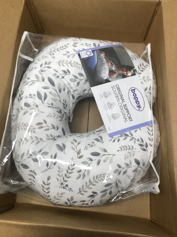 Photo 2 of Boppy Original Support Nursing Pillow, Gray Taupe Leaves, Ergonomic Breastfeeding, Bottle Feeding, and Bonding, Firm Hypoallergenic Fiber Fill, Removable Cover, Machine Washable