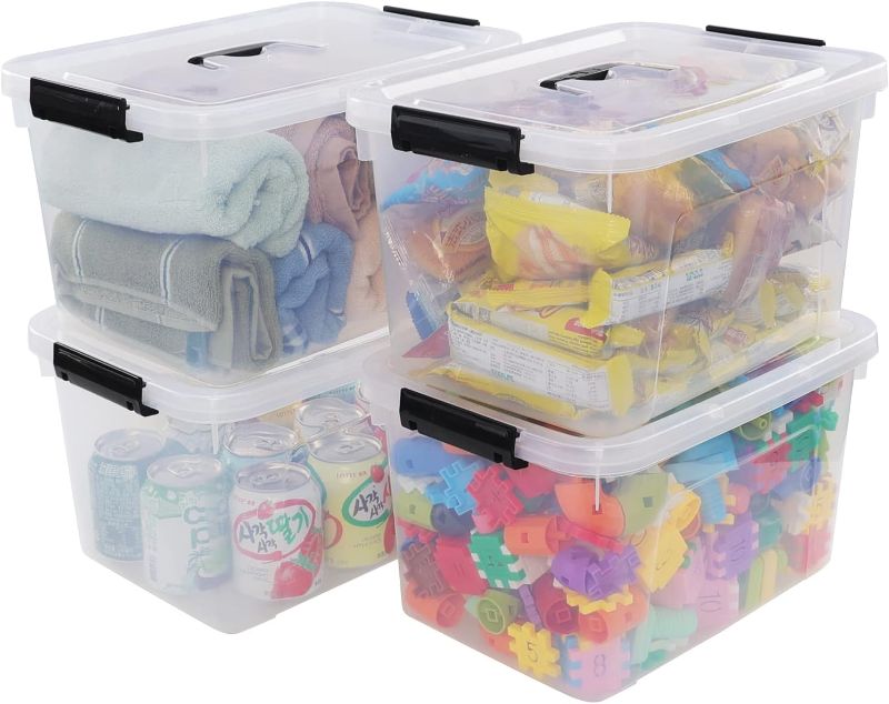 Photo 1 of Hommp 5 Liter Clear Storage Box, 4-Pack Plastic Latching Box with Lid
