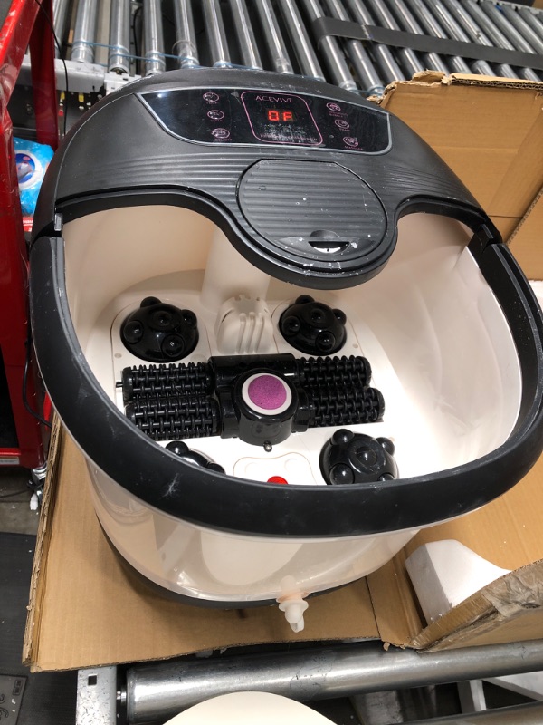 Photo 2 of ACEVIVI Foot Spa Bath Massager with Heat, Temperature Control, Motorized Pumice Stone, Red Light, and Bubbles, Pedicure Foot Spa with Timer, Automatic Massage Rollers for Feet Stress Relief, Black