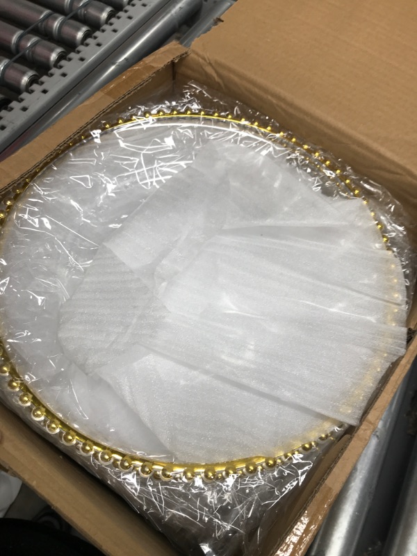 Photo 2 of 24 Pack 13 Inch Clear Charger Plates Bulk Round Beaded Chargers Plates Plastic Decorative Charger Plates with Gold Beaded Rim for Kitchen Wedding Events Dinner Party Tabletop Home Decor