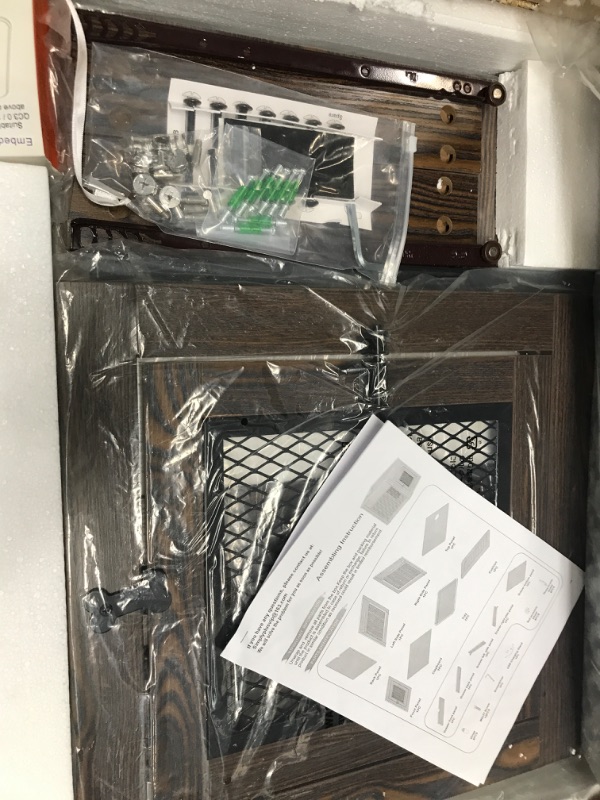 Photo 1 of Piskyet Dog Crate Furniture,Wooden Dog Crate End Table with Storage Drawer&Cushion&Tray, QC3.0 Wireless Fast Charging&Dual USB, Dog Crate Indoor Kennel for Small Dogs - Rustic Style 25.0"L x 19.0"W x 24.0"H Rustic Brown