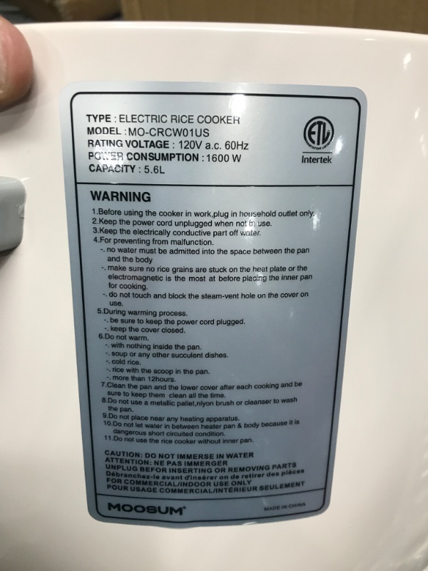 Photo 3 of MOOSUM Commercial Rice Cooker, Large Capacity 30-Cup (UnCooked), 60-Cup (Cooked) with One Touch Operation and 12-Hour Keep Warm,Easy to Use and clean,1600W