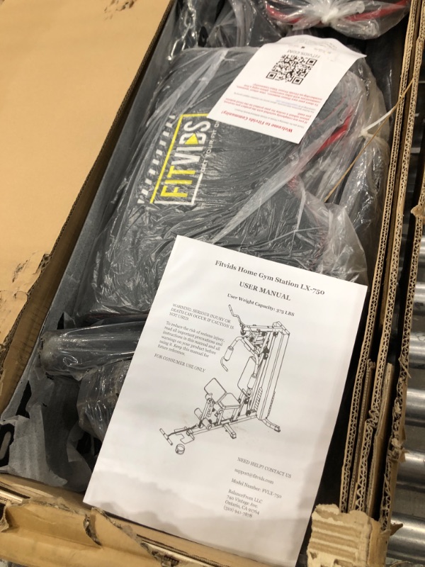 Photo 2 of * INCOMPLETE SET BOX 1 OUT OF 2*  Fitvids LX750 Home Gym System Workout Station with 330 Lbs of Resistance, 122.5 Lbs Weight Stack, One Station, Comes with Installation Instruction Video, Ships in 5 Boxes
