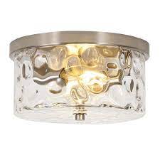 Photo 1 of 12 in. 2-Light Brushed Nickel Flush Mount Ceiling Light with Water Rippled Glass Shade
