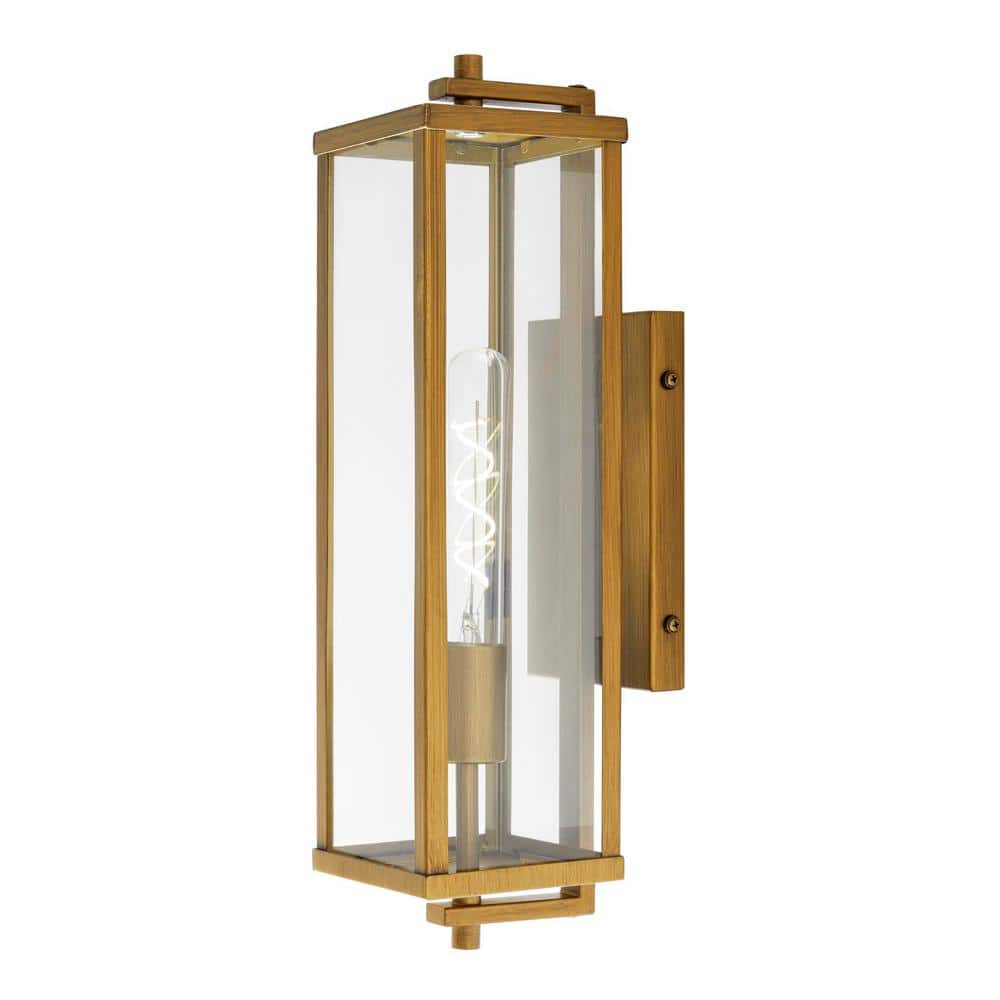 Photo 1 of Hampton Bay Meadow Modern 1-Light Antique Brass Hardwired Outdoor Large Rectangle Wall Lantern Sconce
