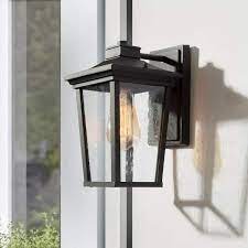 Photo 1 of Traditional Coastal Black Lantern Wall Sconce with Seeded Glass shade Modern 1-light Outdoor Wall Light LED Compatible
