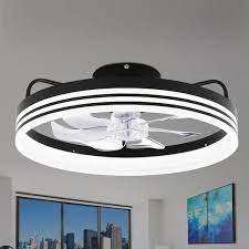 Photo 1 of 20in. LED Indoor Black Bladeless App Control Smart Low Profile Ceiling Fan Flush Mount Dimmable Lighting For Bedroom
