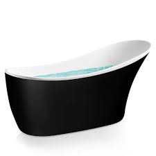 Photo 1 of *DAMAGED SIDE* 63.6 in. Acrylic Reversible Drain Oval Slipper Flatbottom Freestanding Bathtub in Black and White
