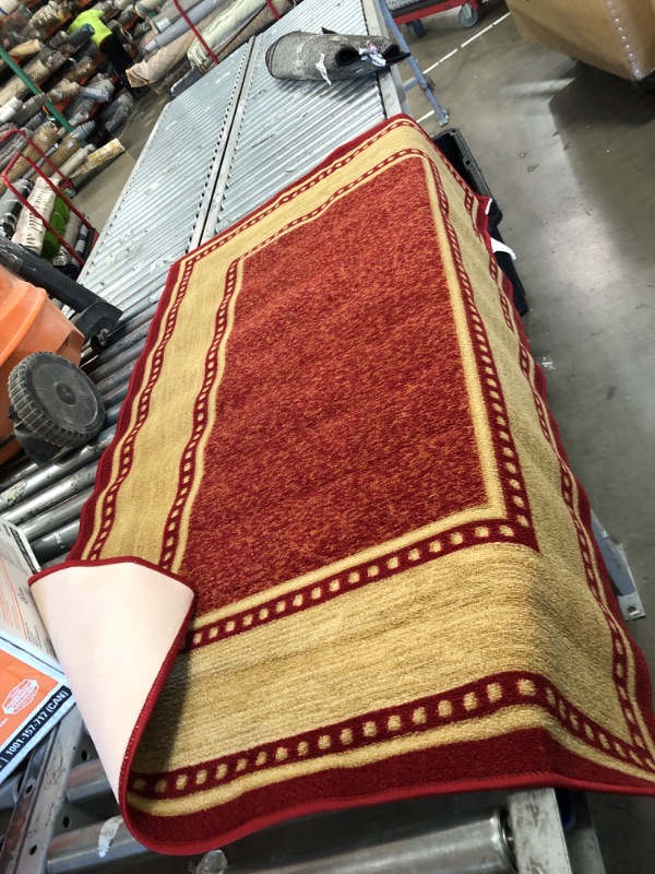 Photo 1 of 3'3'' x 4'10'' red and creamy squared area rug 
