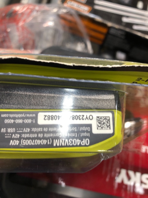 Photo 4 of *MISSING MAIN BATTERY*
Ryobi 1004-040-931 40 Volt Compact Wired Lithium-Ion Battery Charger with USB Port