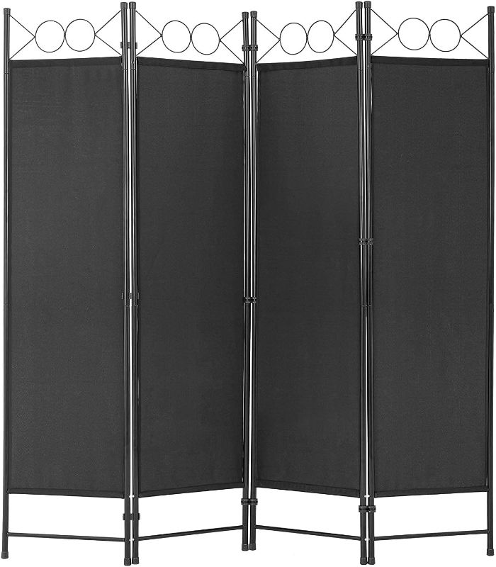 Photo 1 of 4 Panel Room Divider 6FT Steel Frame Screen Folding Privacy Divider Freestanding Partition for Home Office Bedroom, Black
