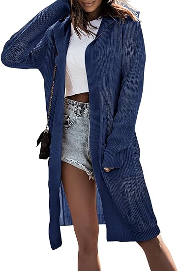 Photo 1 of Dokotoo Womens 2023 Solid Hooded Cardigan Sweaters for Women Knitted Coats Outerwear Casual Long Cardigans with Pockets-M