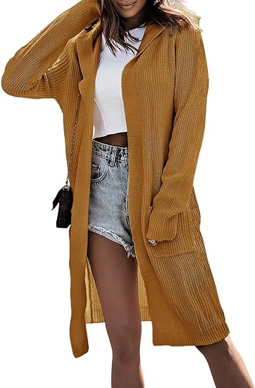 Photo 1 of Dokotoo Womens 2023 Solid Hooded Cardigan Sweaters for Women Knitted Coats Outerwear Casual Long Cardigans with Pockets-L
