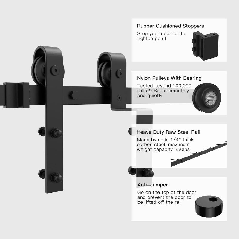 Photo 1 of 10FT Bypass Sliding Barn Door Hardware Kit, Single Track for Double Door,Heavy Duty,Basic J Pulley,Slide Smoothly Quietly,Easy Install (No Door)
