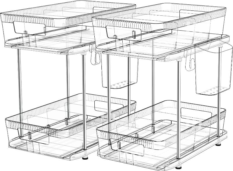 Photo 1 of 2 Tier Clear Pull Out Organizers and Storage - Snack Organization for Pantry W Dividers, Slide-Out Under Sink Organizer for Bathroom,Kitchen, Cabinet and Counter, Acrylic Drawers Medicine Bins