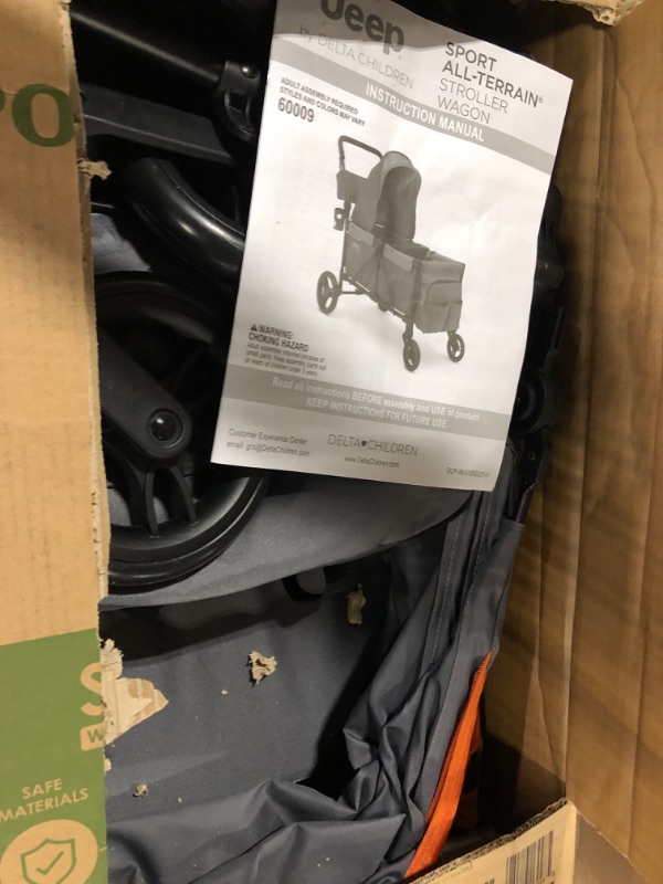 Photo 1 of Jeep Sport All-Terrain Stroller Wagon by Delta Children - Includes Canopy, Parent Organizer, Adjustable Handlebar, Snack Tray & Cup Holders, Grey/Bonfire