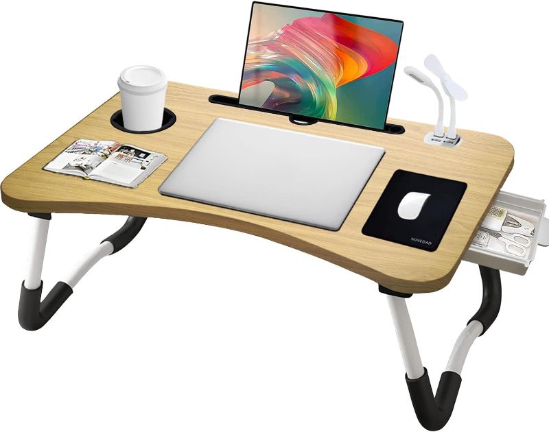 Photo 1 of Laptop Bed Desk, Foldable Laptop Bed Table Tray with USB Ports, Storage Drawer and Cup Holder,Tablet/Phone Slot, Laptop Stand for Bed Portable Lap Desk for Bed/Couch/Sofa/Floor Working, Reading