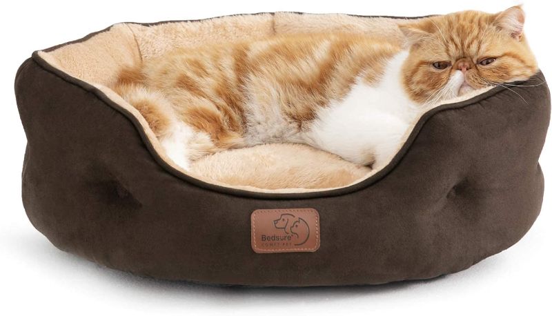 Photo 1 of Bedsure Small Dog Bed for Small Dogs Washable - Round Cat Beds for Indoor Cats, Round Pet Bed for Puppy and Kitten with Slip-Resistant Bottom, Brown, 20 Inches
